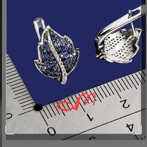 925 Sterling Silver Earrings with Natural Blue Sapphire & White Topaz - Picture 3 of 4
